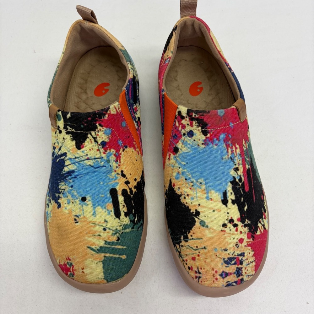 UIN Toledo Paint Splatter Slip On Shoes Womens 8 Multicolor Canvas Art Travel